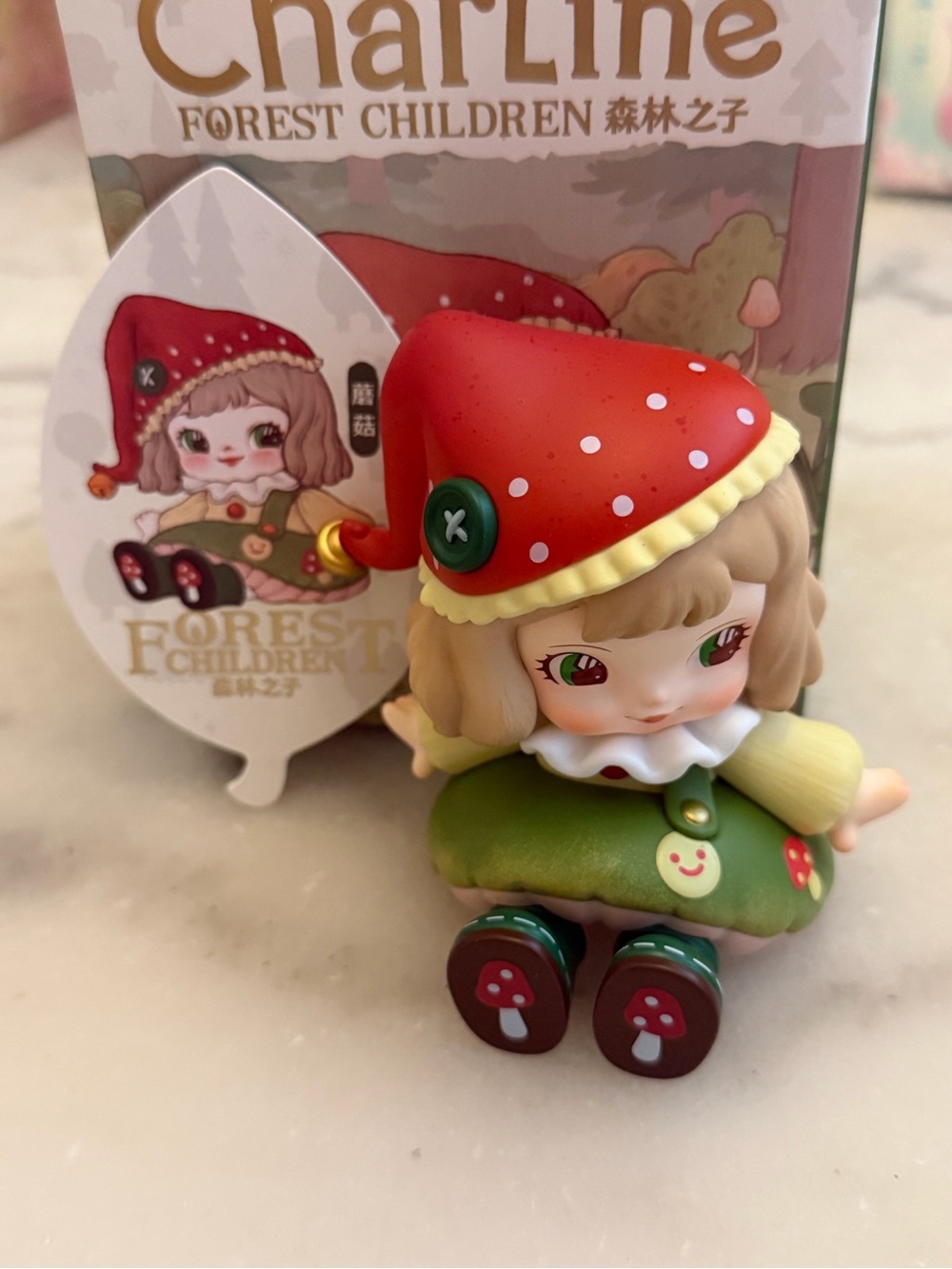 CharLine Forest Children Mushroom Girl Figurine in Red & Green